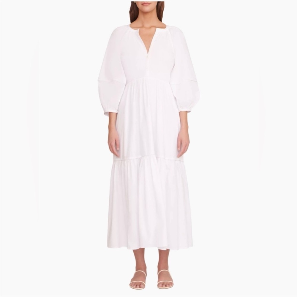 New STAUD Demi Dress White Tiered Maxi Cotton 3/4 Sleeves Size S - Picture 16 of 16